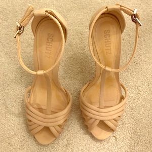 Schutz Nude Strappy Dress Sandals